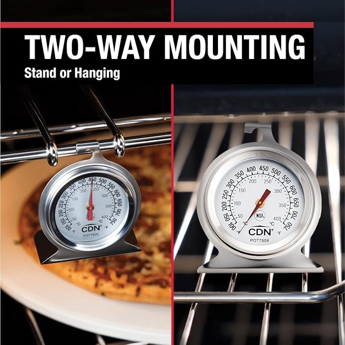 CDN High Heat Oven Thermometer | ProAccurate® | NSF Certified | 100-750°F Range | For Broiling, Roasting, High-Temp Cooking | Lab Glass Lens | POT750X