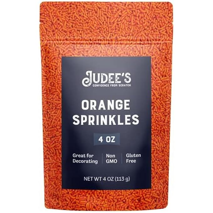 Judee's Orange Sprinkles 4 oz - Gluten-Free and Nut-Free - Brighten Up Your Baked Goods - Great for Cookie and Cake Decoration - Use for Baking and as Dessert and Ice Cream Toppings