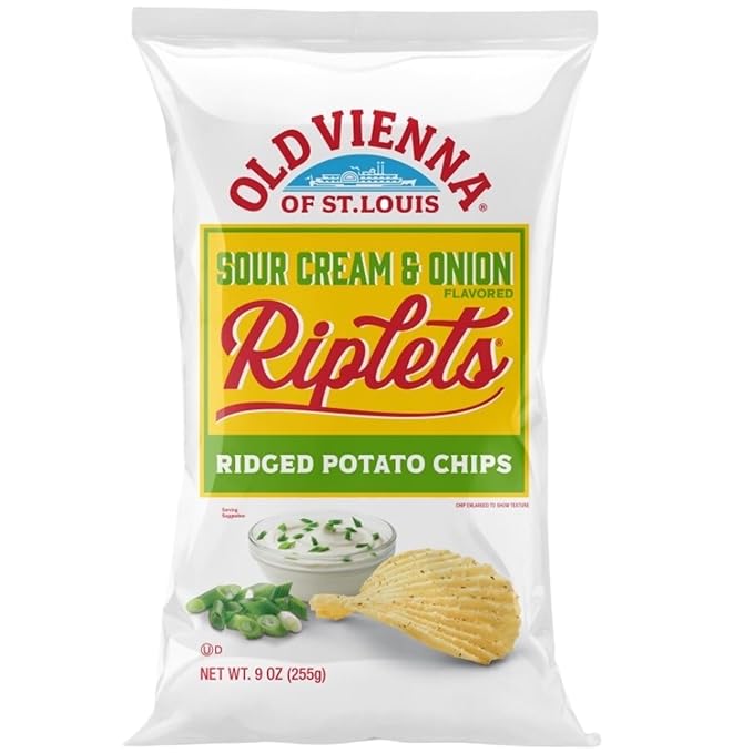 Old Vienna of St. Louis Sour Cream & Onion Flavored Riplets Ridged Potato Chips 9oz Bags (4 Pack) by TranadaCo