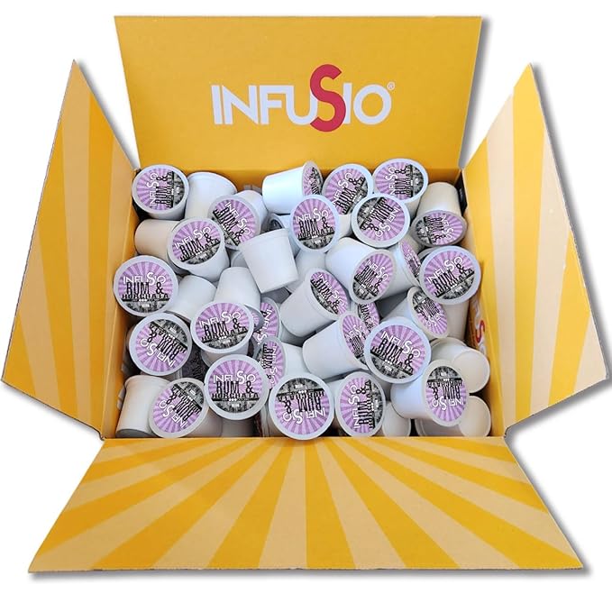 InfuSio Coffee Pods 96 Count Rum & Horchata Flavored Medium Roast Single serve Coffee pods for Keurig K Cups Brewers - InfuSio Premium Roasted Keurig 2.0 Compatible