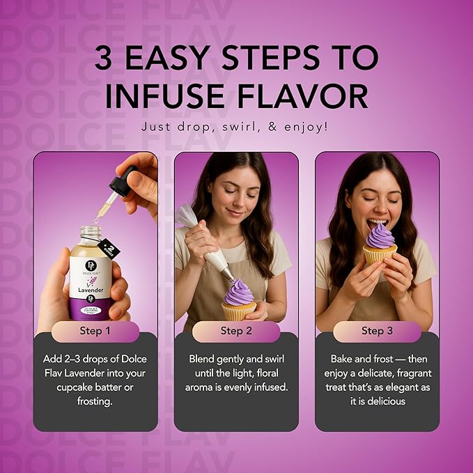 Dolce Flav Natural Lavender Extract ??2 Ounce Oil-Soluble Kosher, Sugar-Free, Concentrated Floral Lavender Flavoring for Baking, Chocolates & Desserts, Includes Measured Dropper