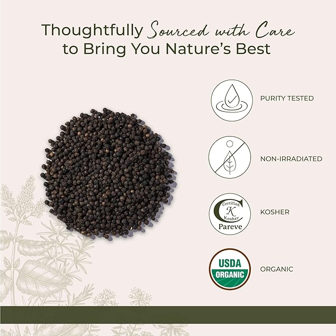 Starwest Botanicals Organic Whole Black Pepper - Black Peppercorns for Grinder Refill, Sourced from India, Sri Lanka, & Vietnam, Certified Kosher, Non-GMO - Bulk 1 lb Bag
