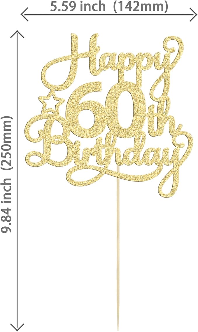 1 Pack Happy 60th Birthday Cake Topper Gold Glitter 60 & Fabulous Cheers to 60 Years Old 60th Birthday Cake Pick for Celebrating 60th Birthday Anniversary Party Cake Decorations Supplies