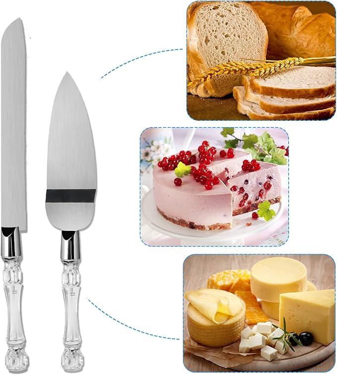 2PCS/Set Wedding Cake Knife and Server Set, Cake Cutting Set for Wedding with Faux Crystal Handles & Premium 410 Stainless Steel Blades for Wedding Cake, Birthdays, Anniversaries, Parties