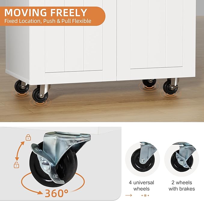 Shintenchi Kitchen Island cart with Storage, Portable Bar Cabinet on Wheels, Rolling Microwave Cart Side Table with Workstation for Kitchen, Dinning Room, White