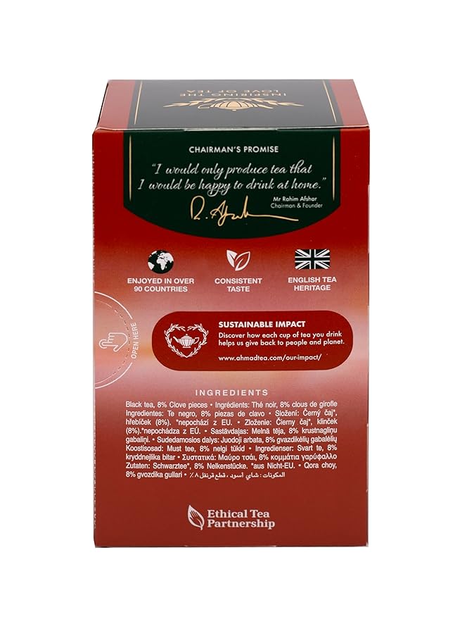 Ahmad Tea Black Tea, Clove Teabags, 20 ct (Pack of 6) - Caffeinated & Sugar-Free