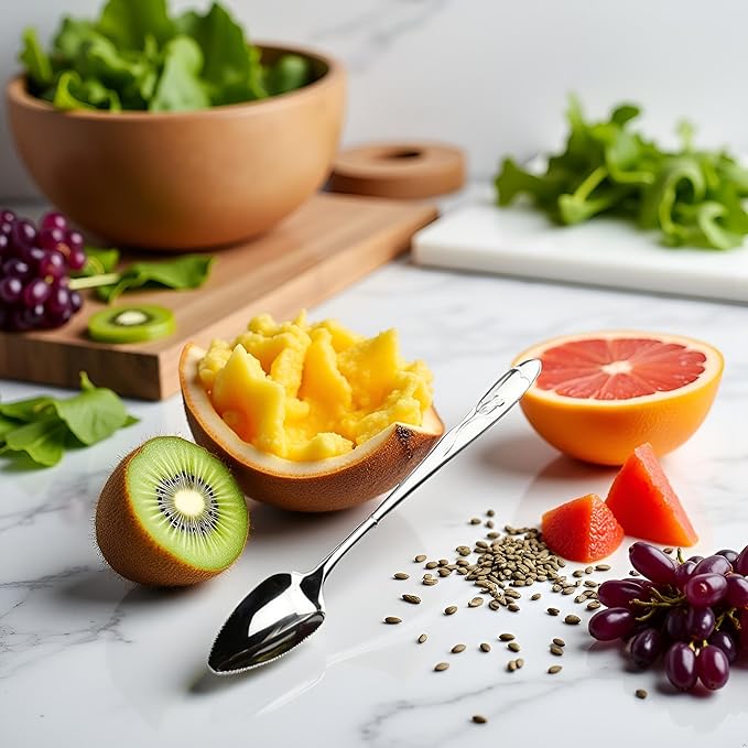Silver Grapefruit Spoons, Stainless Steel Grapefruit Spoon, Chef Craft Serrated Grapefruit Spoon For Cirtrus Fruits, Kiwi, Salad, And Desserts, Grapefruit Utensils