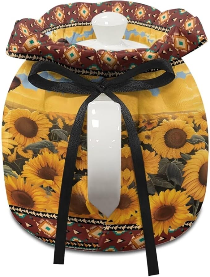 Highland Cow Tea Cozy for Teapot Insulated Sunflower Tea Pot Cover for Party Gifts Cattle Wildlife Tea Cosy for Teapot Home Decor Tea Pot Cozy for Keeping Warm, I135CZA18-28