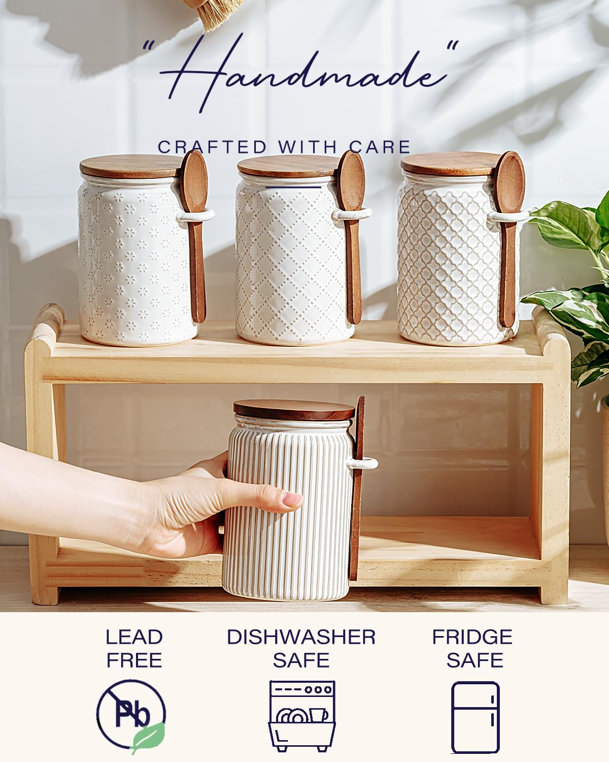 getstar Small Canisters Sets for the Kitchen, 18 oz Sugar Coffee Tea Storage Containers, Ceramic