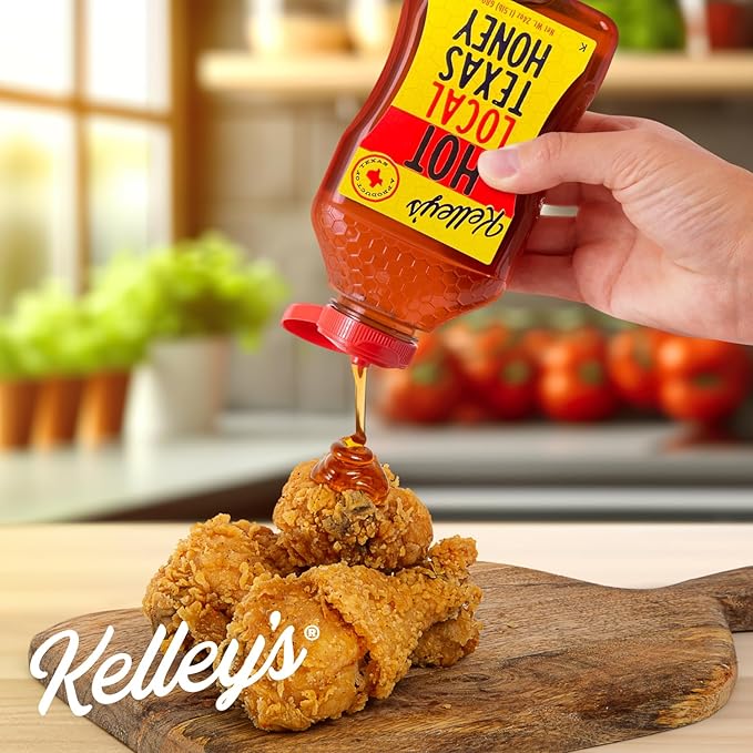 Kelley's Hot Honey, 24 Oz – 100% Unfiltered Raw Honey Infused with Chili Pepper – Rich Flavor for BBQ, Fried Chicken, Pizza, Charcuterie Board, Cornbread