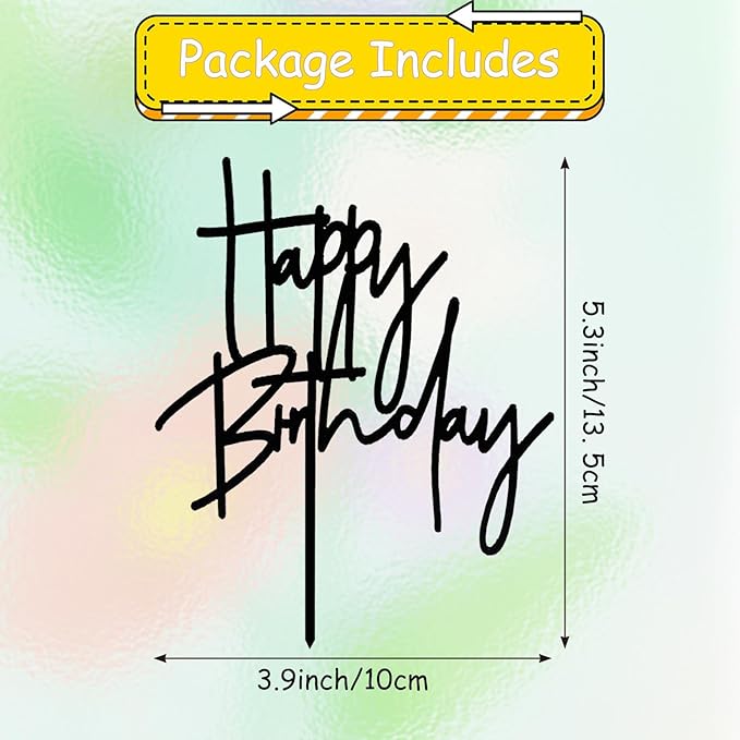 ZHENGYE Black Happy Birthday Cake Topper Set 4 PCS Acrylic Cake Toppers Birthday Cupcake Toppers Decoration For Women Men Baby Shower Birthday Party Decoration Supplies