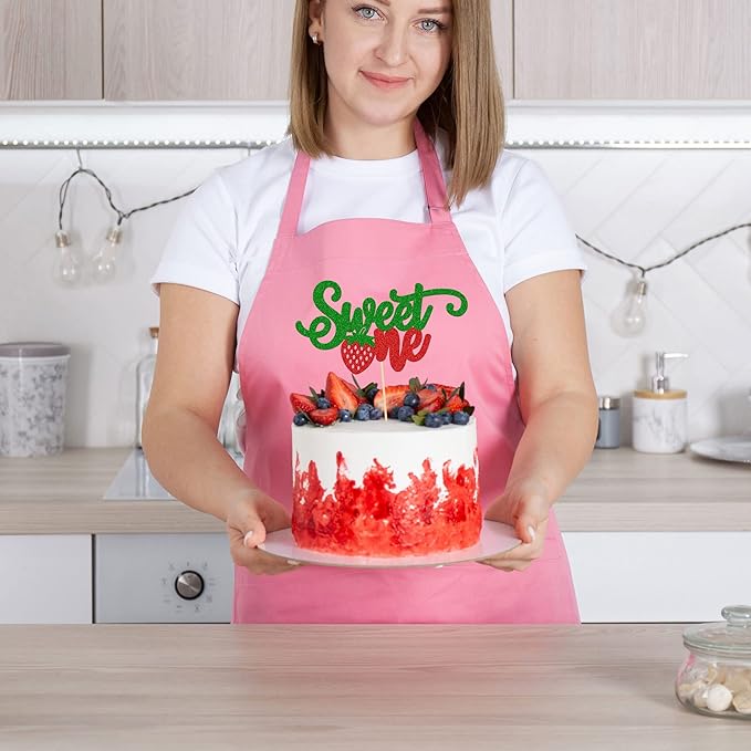 1Pc Strawberry 1st Birthday Cake Topper Red Glitter Sweet One First Birthday Strawberry Cake Pick Decoration for Sweet Fruit Theme Baby Shower Kids Birthday Party Supplies