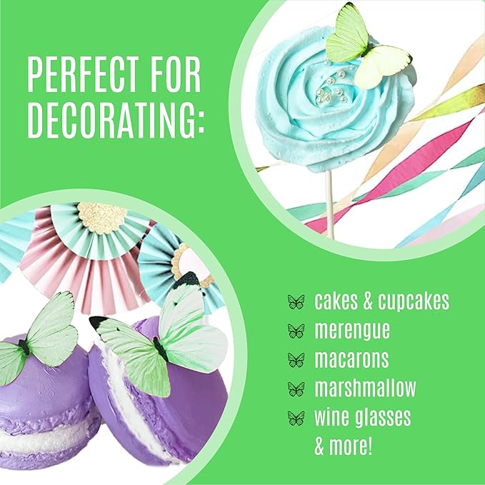 Sugar Robot Edible Butterflies for Cake Decorating - Small Pastel Green Butterfly Cake Toppers and Cupcake Toppers - Decoration Made in the USA - Premium Crafted (Green)