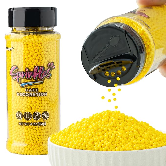 Yellow Nonpareils Sprinkles, Sujoygar 4oz Edible Cake Sprinkles for Ice Cream Toppings Cupcake Chocolate Decoration, Wedding Party Cookies Baking Dessert Food Supplies