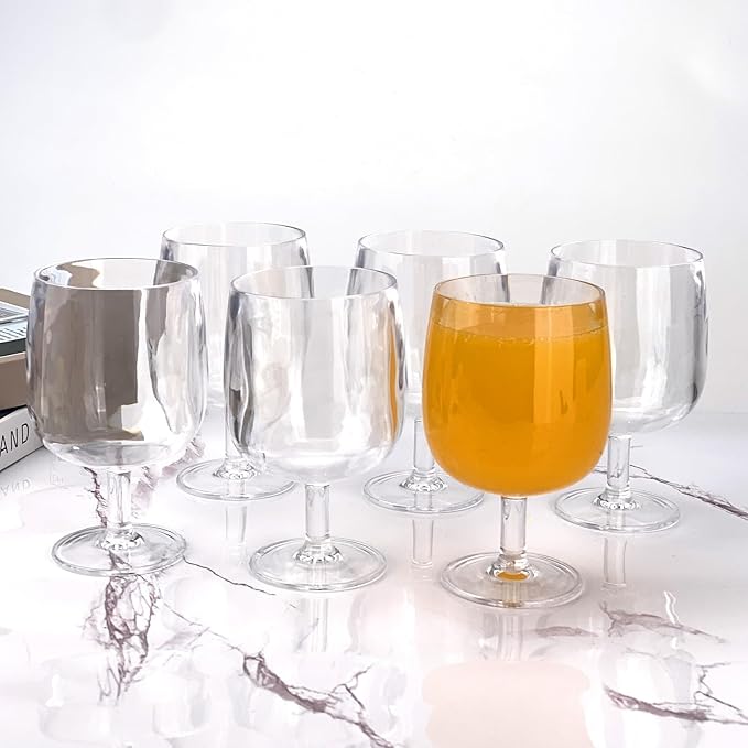 Yalin Set of 6 Unbreakable 12 oz Acrylic Plastic Wine and Water Tumbler Stackable Goblets. (Clear, 12 oz)