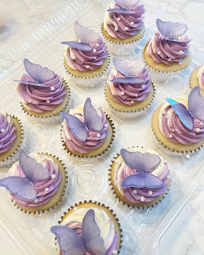 SS Cohen Edible Wafer Glutinous Paper Butterflies for Birthday Cake Decorating include 48 Pcs Colorful Small Pastel Cupcake Topper Decorations, Birthday Cake Topper (purple)