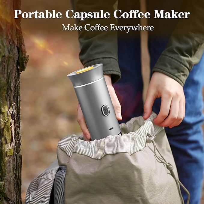 3-in-1 Portable Espresso Maker, Travel Coffee Maker, Self-Heating Car Coffee Maker with USB-C, Small Espresso Machine with Ground Coffee & Capsules (NS竊낪G) for RV, Hiking, Office (silver)