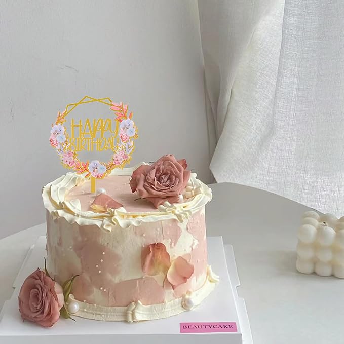 6 Pack Happy Birthday Cake Toppers Gold Butterfly Acrylic Cupcake Toppers for Birthday Cake Decorations Supplies