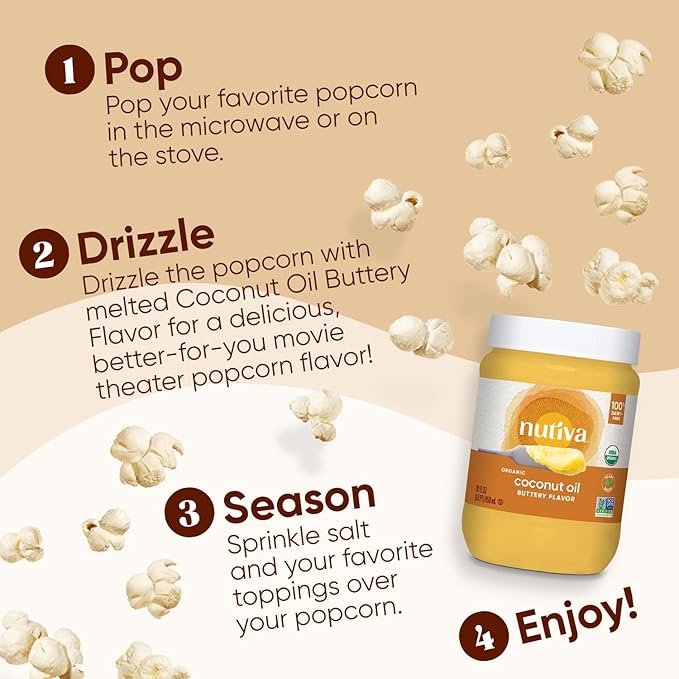 Nutiva Organic Butter Flavored Coconut Oil for Popcorn, Cooking and Baking. 29 Fl Oz - USDA Organic Non-GMO, Vegan Dairy-Free Butter Substitute. Paleo and Keto Friendly.
