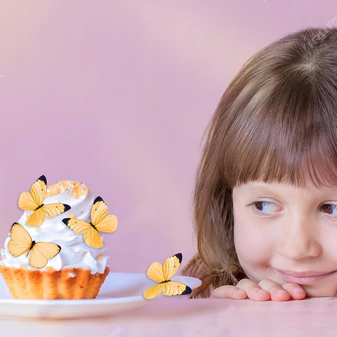 Sugar Robot Edible Butterflies for Cake Decorating - Small Pastel Orange Butterfly Cake Toppers and Cupcake Toppers - Decoration Made in the USA - Premium Crafted (Orange)