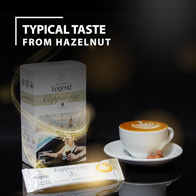 TRUNG NGUYEN LEGEND Cappuccino Hazelnut Instant Coffee Single Served Stick for Energy Boost (8oz - Box of 12 Sticks)