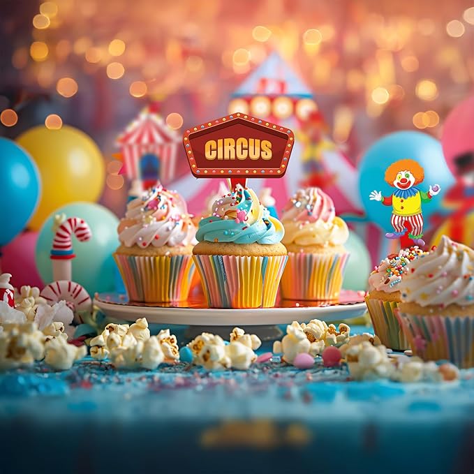 40 Pcs Circus Toppers - Carnival & Circus Party Decorations - Perfect for Cupcake, Cake & Baby Shower