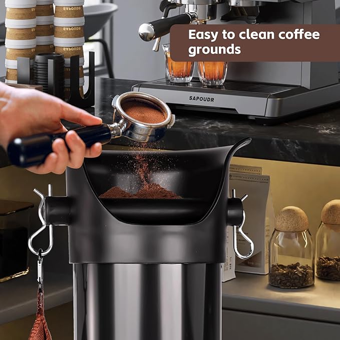 Knock Box for Espresso Grounds, 18L Floor Standing Grounds Bucket with Towel and Garbage Bags for Barista Coffee Shop Bar,Coffee Knock Box for Barista Shop Bar (A)