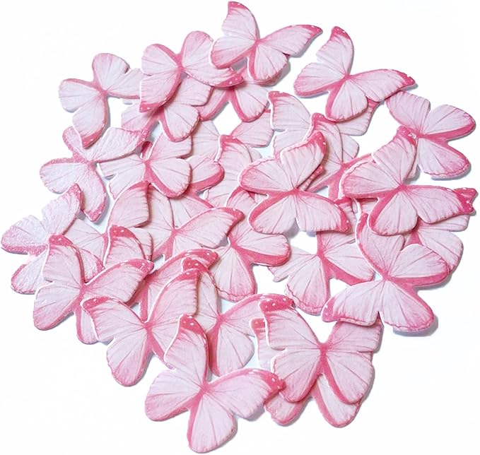48Pcs Edible Wafer Paper Pink Butterflies Cupcake Topper Cake topper Cake Decorations