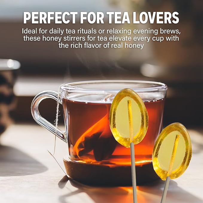 Melville Candy All Natural Honey Spoon Gift Set – Spoons & Lollipops on Wooden Ball Sticks – Gluten-Free, Made in USA Stirrers for Tea, Coffee, & Hot Beverages - Individually Wrapped (6-count, Lavender)
