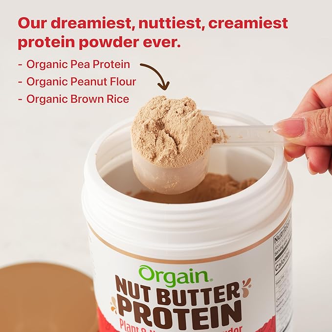 Orgain X Justin's 짰 Organic Vegan Nut Butter Protein Powder, Chocolate Peanut Butter- 20g Plant Protein, 1g Sugar, Gluten Free, No Dairy, Soy Ingredients, or Artificial Flavors, 1.17 lb