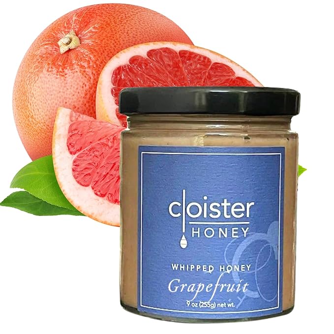Cloister Honey Whipped Honey - Grapefruit (9 oz) | Hand Crafted | Raw Artisan Honey | 100% Pure, Raw & Unfiltered | All Natural | Made in USA |