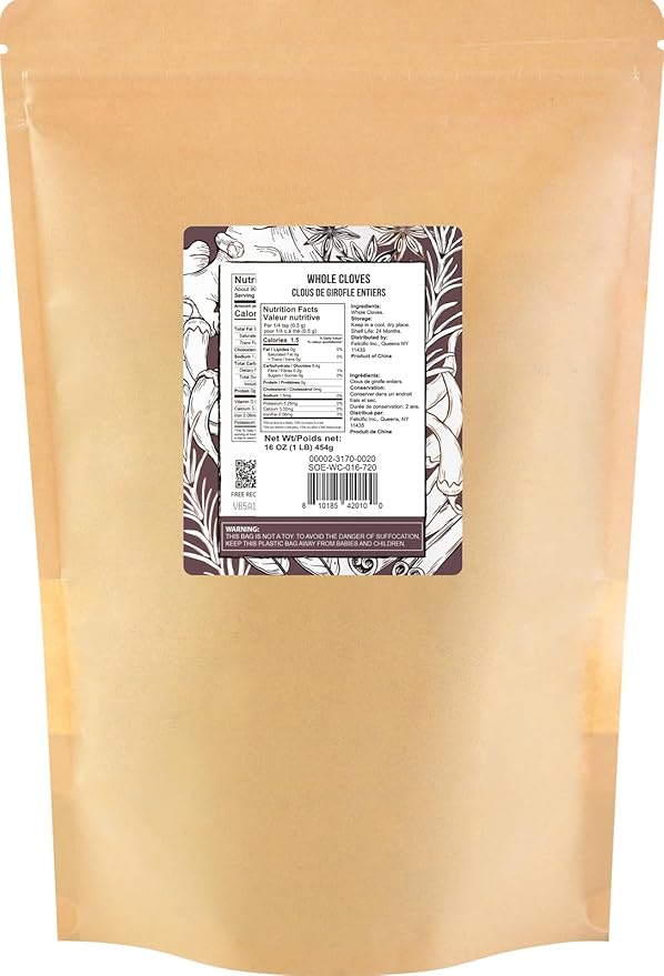 Soeos Whole Cloves 16 Ounce Bulk, Premium Quality Fresh Hand Picked Cloves Whole, Great for Foods and Tea, Clove Pomander Balls & Potpourri, Gluten Free, Non GMO, Kosher