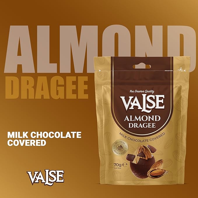 Chocolate Covered Almonds Dragee, Milk Chocolate Covered Freeze Dried Almonds Dragee, 2.47 oz Chocolate Covered Fruit, Chocolate Dipped Almonds Dragee (Mini, Almond)