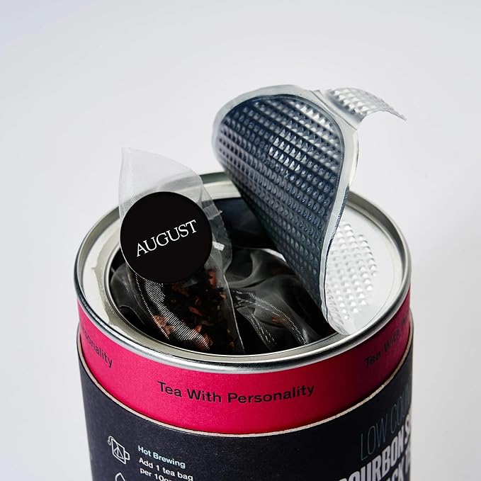 August Uncommon Low Country Bourbon Sugar Black Tea ??Vegan, Non-GMO Loose Tea Leaves ??Energize Your Day with Southern Wild Flavor in a Convenient Can with 15 Plastic-Free Bags