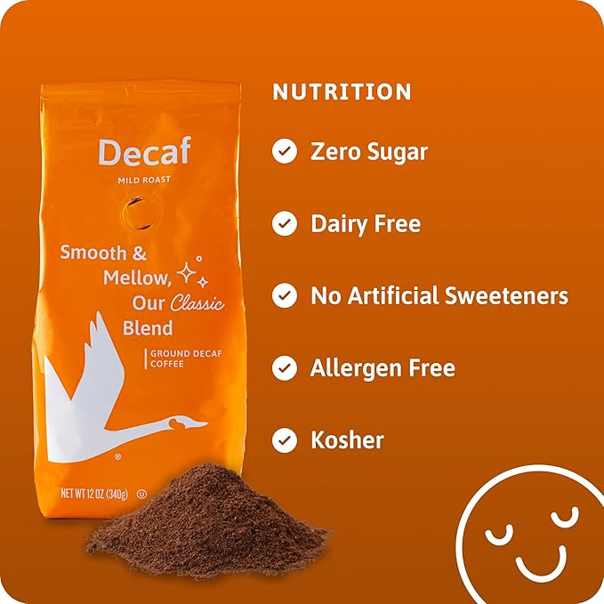 Wawa Ground Coffee Decaf Mild Roast, 12 oz Bag, Regular Smooth Balanced Classic Blend, Hot or Iced Decaf Coffee Slightly Sweet, 100% More Responsibly Sourced from Rainforest Alliance Certified Farms