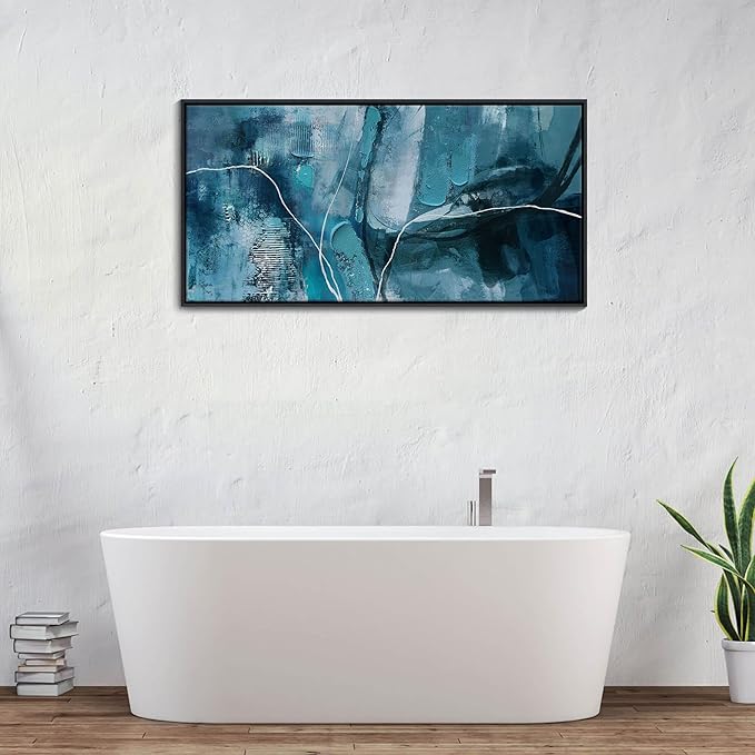 Abstract Canvas Wall Art -Blue-Green and Fan Art Large Wall Art for Living Room Bedroom Decor Framed Pictures Artwork for Walls Size 20x40Inches