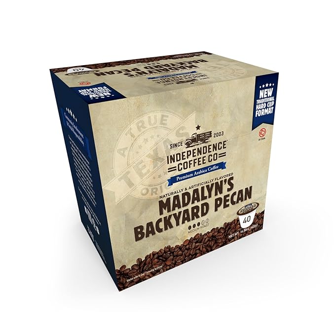 Independence Coffee Co. Madalyn's Backyard Pecan Flavored Mellow Body, Light Roast, Single Serve Coffee K Cup Pods, 40 Count