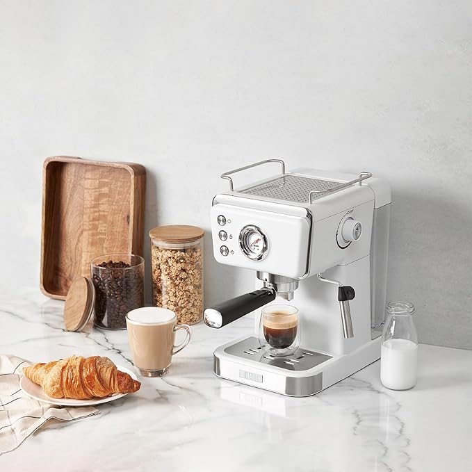 HADEN Barista Brew Espresso Coffee Machine, Stainless Steel Espresso Maker with Milk Frother and Steamer Function and 1.5L Water Tank, Ivory & Copper