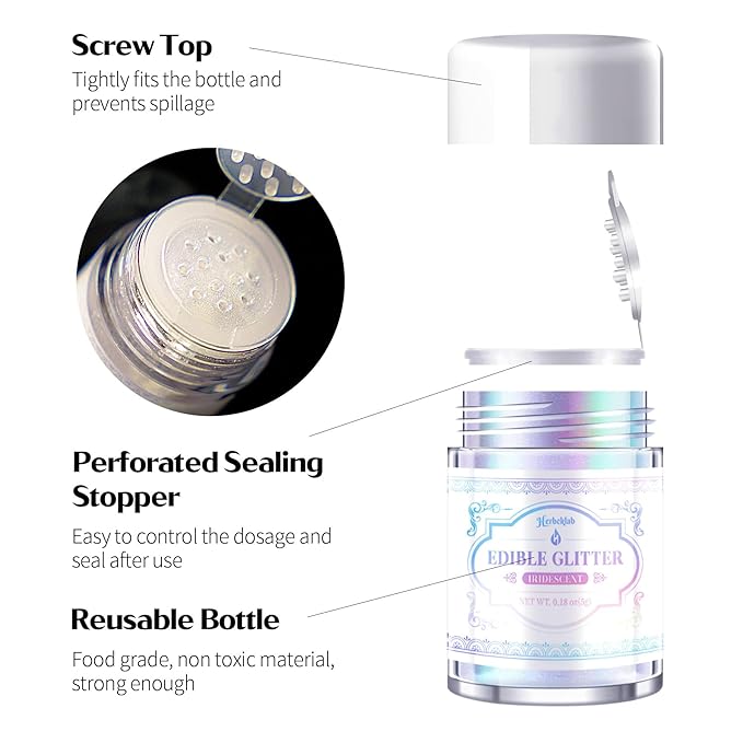Iridescent Edible Glitter ??5g Rainbow Luster Dust Drink Glitter, Food Grade Shimmer Powder for Cocktails, Cakes, Beverages, Chocolate & Candy