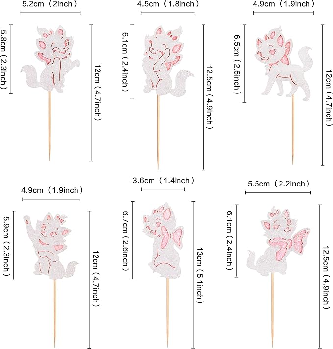 24PCS Cat Cupcake Toppers Shiny Pink Cat Baby Shower Cupcake Selection Cute Cat Theme Princess Theme Bridal Shower Wedding Anniversary Party Decoration Pink