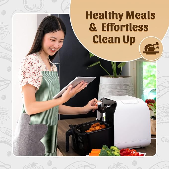 Reusable Round Silicone Air Fryer Liners (9 Inch, 3 Pack) by Linda’s Essentials - Non-Stick, Easy-Clean Accessories with Cheat Sheet & Recipe Book, Perfect for Quick Meals