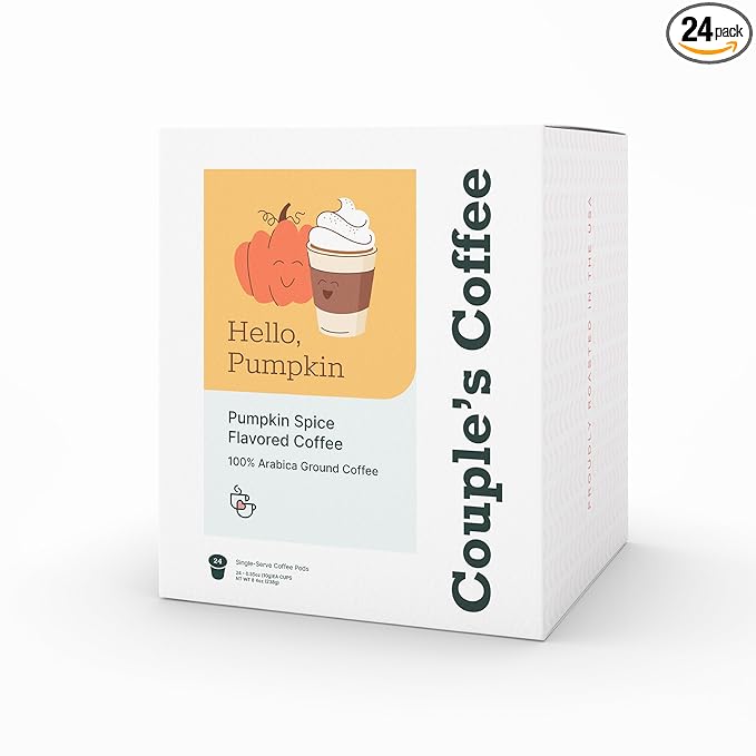 Couple's Coffee Pumpkin Spice K Cups | Hello Pumpkin | Gourmet Pumpkin Spice Ground Coffee | Compatible with K-Cups & Single Serve Brewers | 24 Count