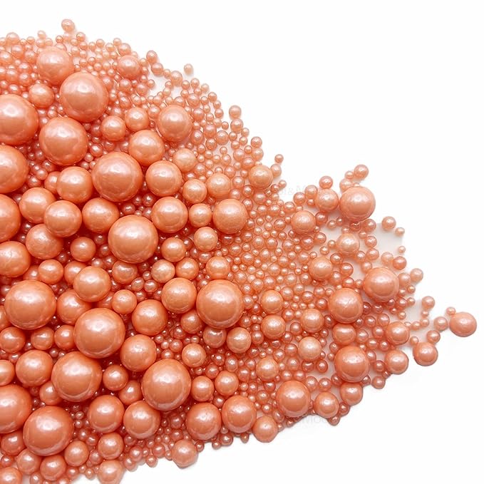 Rose Gold Edible Pearl Sprinkles for Cake Decorating 5.1 OZ Rose Gold Edible Pearls Edible Cupcake Decorations Halloween Christmas Cookie Decorations Edible Sugar Pearls for Cakes,Cupcakes Toppers Baby Shower Wedding Supplies