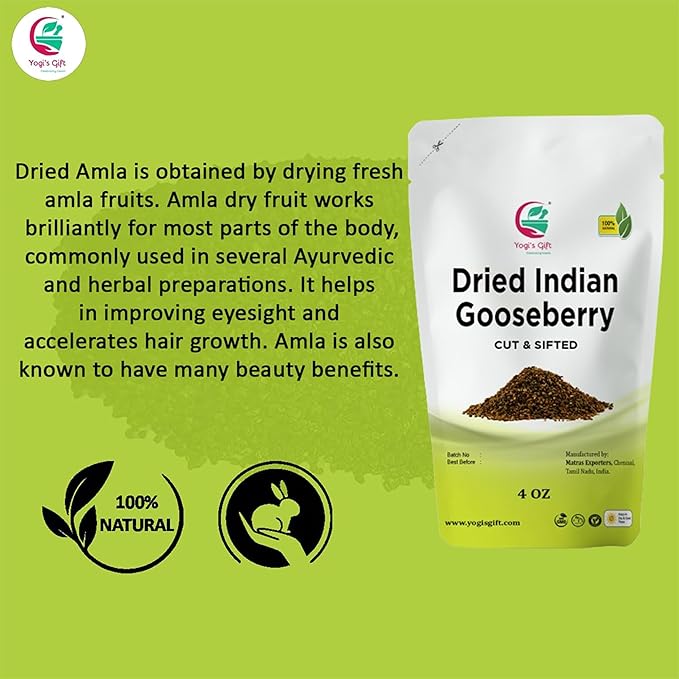Dried Amla/Gooseberry Cut & Sifted 4 oz | Rich in Vitamin C, Fibre | Phyllanthus emblica | by Yogi's Gift짰