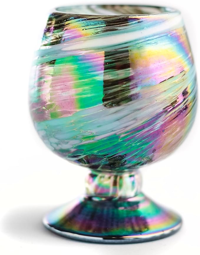 Authentic Mexican Tequila Hand Blown Shot Glasses - Set of 4-2 oz - Mini Glass Snifters - Heavy Base - Cognac (Aurora Borealis)