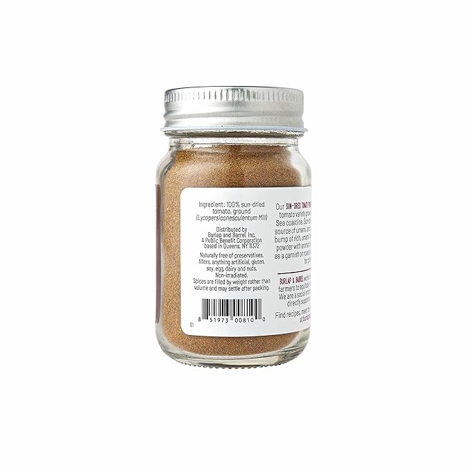 Burlap & Barrel Sun-Dried Tomato Powder - Add Deep Umami & Savory Tanginess to Dishes - for Popcorn, Fried Chicken, Sauces & Salads - As seen on Shark Tank - 2.5oz Glass Jar