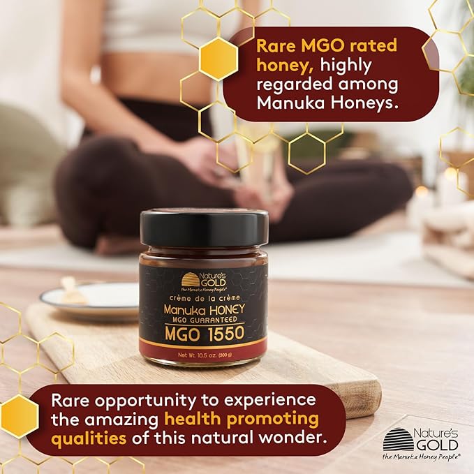 Nature’s Gold Manuka Honey MGO 1550+ Gift Set with Wooden Spoon | 10.5oz (300g), 100% Pure Genuine Traceable Hive to Home