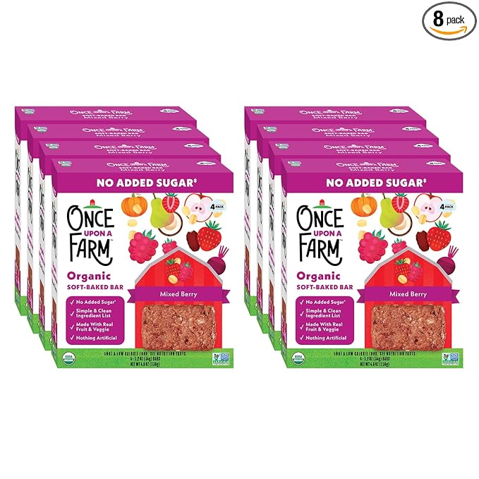 Once Upon a Farm | Organic Mixed Berry Soft Baked Bar | Strawberry, Raspberry, Beet & Oats | Made with Real Fruit & Veggies | No Added Sugar | 8 Boxes