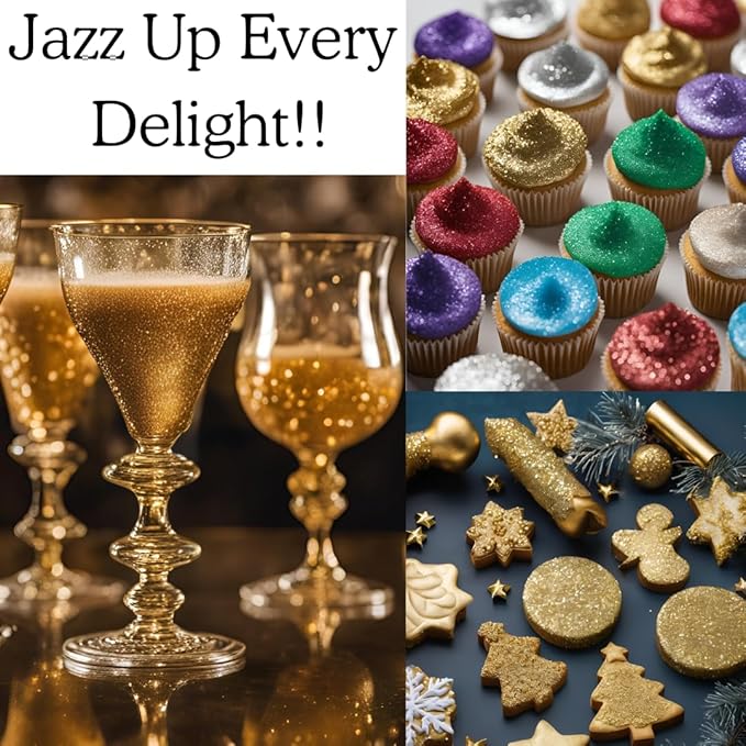 Dazzle Dust Edible Glitter Sprinkles for Cake Decorating, Drinks, Cookie, Icing, Dessert Decorations, Sparkly Luster, Food-Grade, Vegan, Gluten Free, Kosher, Bulk 10g, Gold