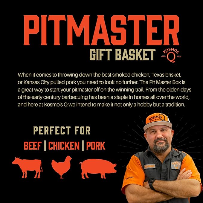 Kosmos Q Pitmaster BBQ Sauce & Spice Gift Set – 8-Piece Grill Seasoning Sampler with Barbecue Sauces & Meat Rubs (8 Flavors) – Perfect BBQ Gifts for Men
